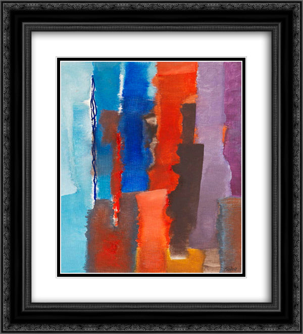 Blau - Rot - Vertikal 20x22 Black Ornate Wood Framed Art Print Poster with Double Matting by Winter, Fritz