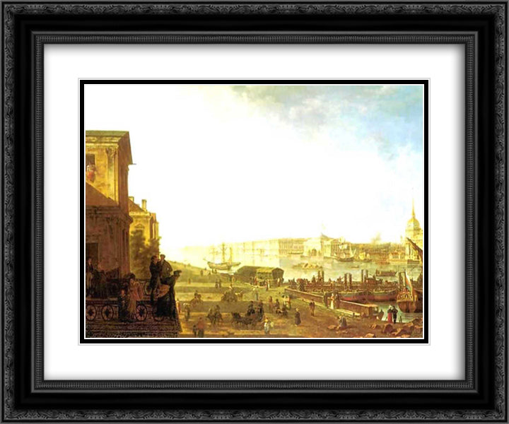 The Admiralty and the Winter Palace viewed from the Military College 24x20 Black Ornate Wood Framed Art Print Poster with Double Matting by Alekseyev, Fyodor