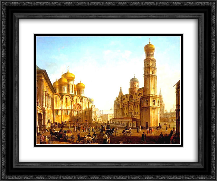 The Cathedral Square in the Moscow Kremlin 24x20 Black Ornate Wood Framed Art Print Poster with Double Matting by Alekseyev, Fyodor