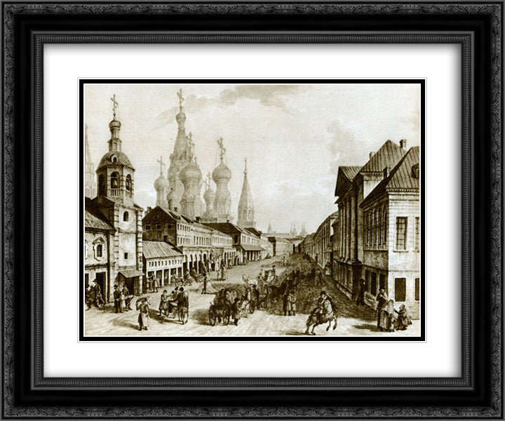 View of Moskvoretskaya Street, Zaryadye, Moscow 24x20 Black Ornate Wood Framed Art Print Poster with Double Matting by Alekseyev, Fyodor
