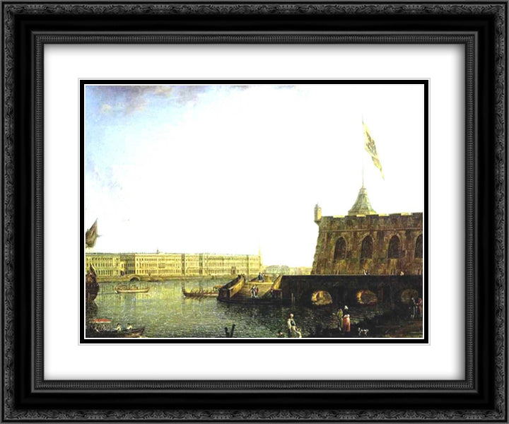 View of the Fortress of St. Peter and Paul and the Palace Embankmant 24x20 Black Ornate Wood Framed Art Print Poster with Double Matting by Alekseyev, Fyodor