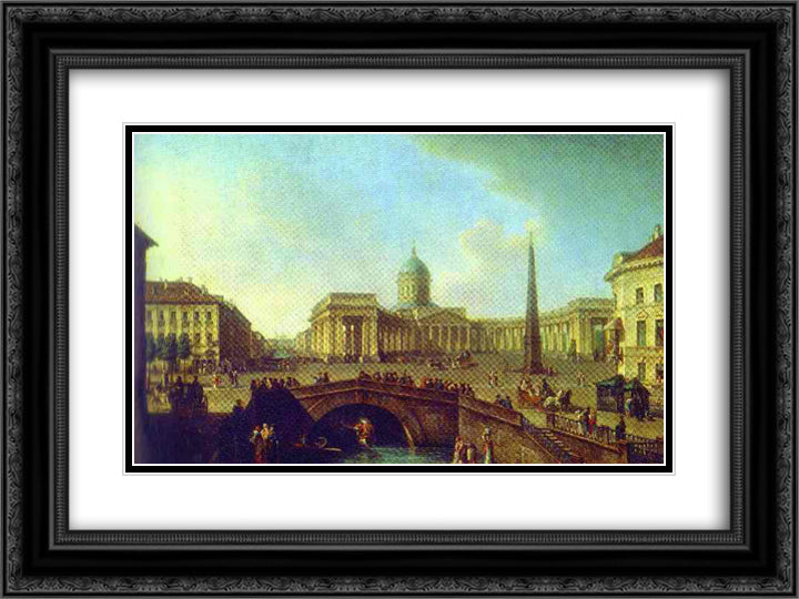 View of the Kazan Cathedral in St. Petersburg 24x18 Black Ornate Wood Framed Art Print Poster with Double Matting by Alekseyev, Fyodor