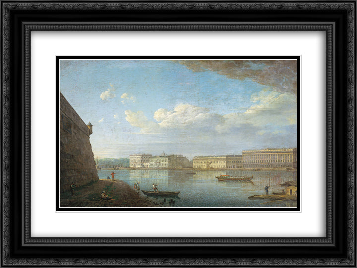 View of the Palace Embankment from St. Peter's and St. Paul's Fortress 24x18 Black Ornate Wood Framed Art Print Poster with Double Matting by Alekseyev, Fyodor