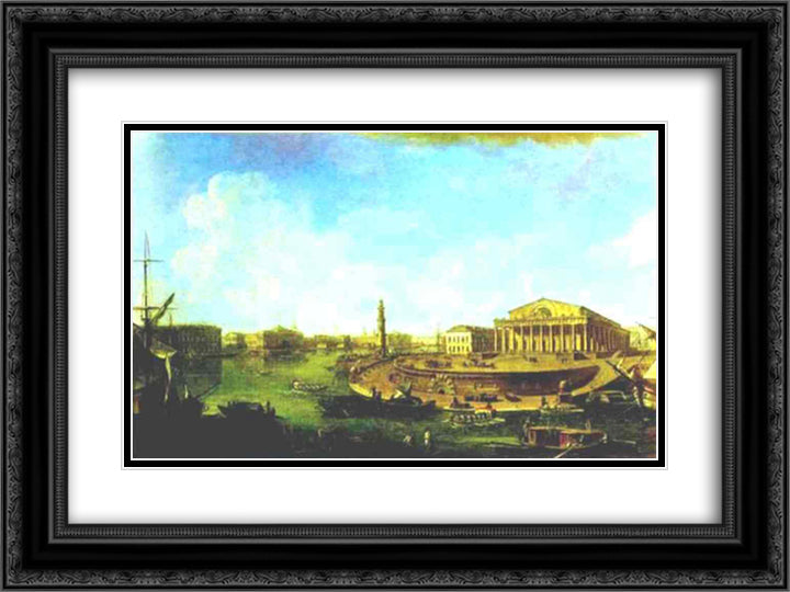 View of the Stock Exchange and the Admiralty from the Fortress of St. Peter and Paul 24x18 Black Ornate Wood Framed Art Print Poster with Double Matting by Alekseyev, Fyodor