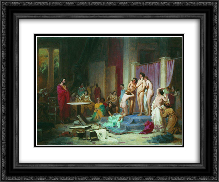 Apelles chooses nudes 24x20 Black Ornate Wood Framed Art Print Poster with Double Matting by Bronnikov, Fyodor