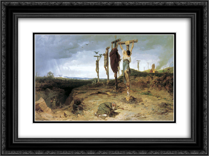 Cursed field. The place of execution in ancient Rome. Crucified slave 24x18 Black Ornate Wood Framed Art Print Poster with Double Matting by Bronnikov, Fyodor