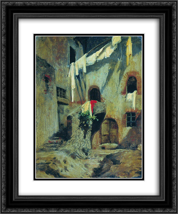 Italian Courtyard 20x24 Black Ornate Wood Framed Art Print Poster with Double Matting by Bronnikov, Fyodor