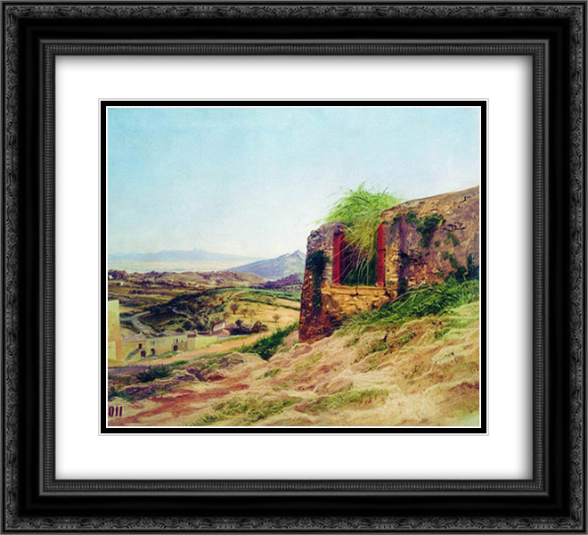 Landscape with ruins 22x20 Black Ornate Wood Framed Art Print Poster with Double Matting by Bronnikov, Fyodor