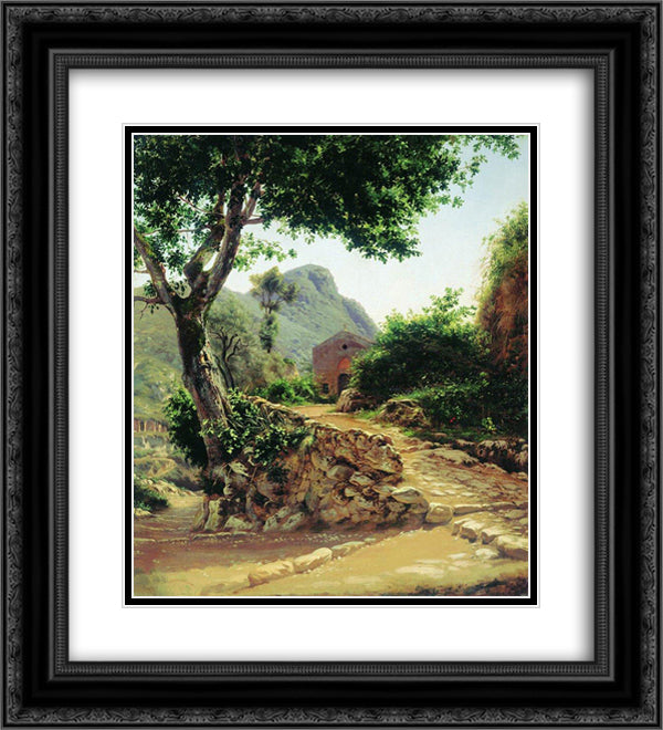Landscape with Tree 20x22 Black Ornate Wood Framed Art Print Poster with Double Matting by Bronnikov, Fyodor