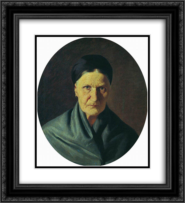 Portrait of the artist's mother 20x22 Black Ornate Wood Framed Art Print Poster with Double Matting by Bronnikov, Fyodor