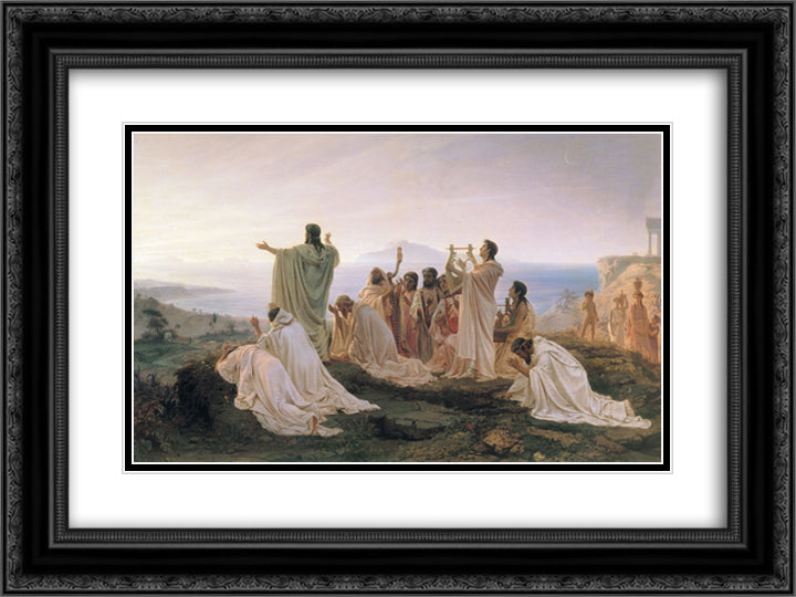 Pythagoreans celebrate sunrise 24x18 Black Ornate Wood Framed Art Print Poster with Double Matting by Bronnikov, Fyodor