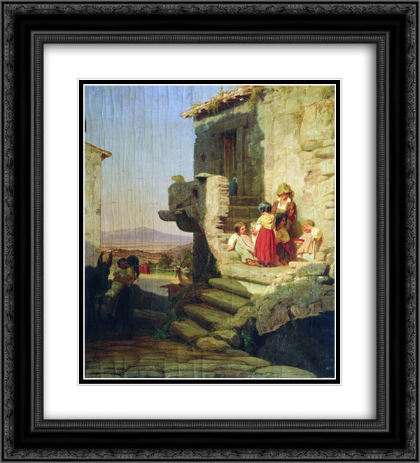 Rome. Italian Courtyard 20x22 Black Ornate Wood Framed Art Print Poster with Double Matting by Bronnikov, Fyodor