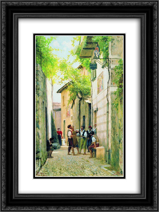 Street in Italian town 18x24 Black Ornate Wood Framed Art Print Poster with Double Matting by Bronnikov, Fyodor