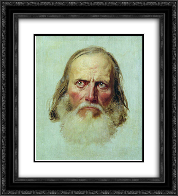 The head of an old man 20x22 Black Ornate Wood Framed Art Print Poster with Double Matting by Bronnikov, Fyodor