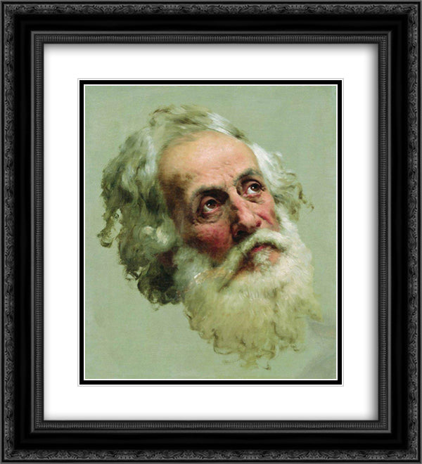 The head of the Apostle Peter 20x22 Black Ornate Wood Framed Art Print Poster with Double Matting by Bronnikov, Fyodor