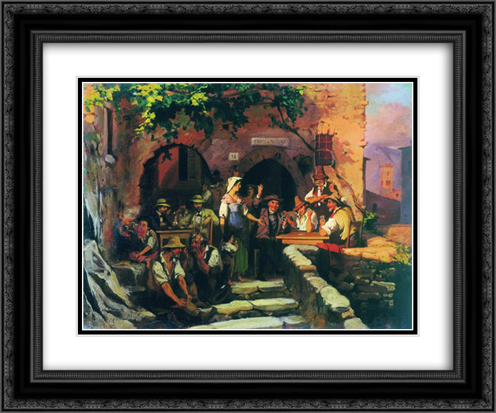 The Italian Tavern 24x20 Black Ornate Wood Framed Art Print Poster with Double Matting by Bronnikov, Fyodor