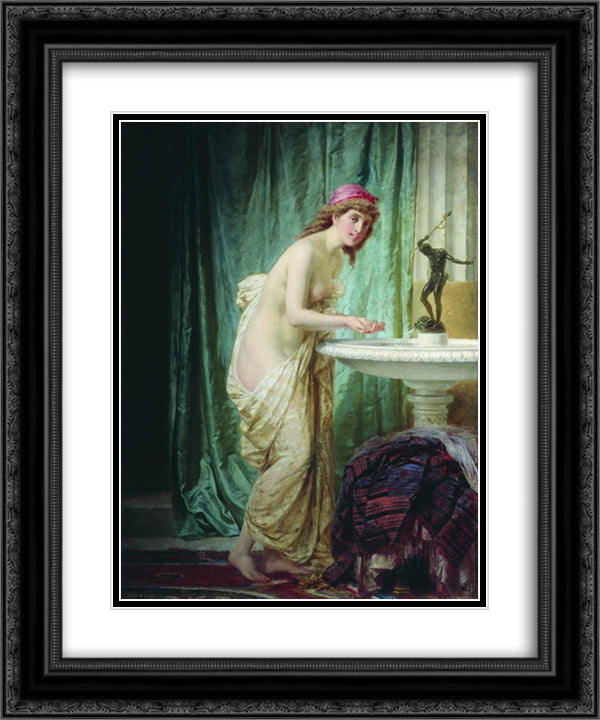 The lady at the morning toilet 20x24 Black Ornate Wood Framed Art Print Poster with Double Matting by Bronnikov, Fyodor