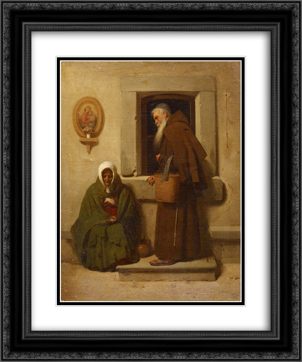The monk and the beggar 20x24 Black Ornate Wood Framed Art Print Poster with Double Matting by Bronnikov, Fyodor
