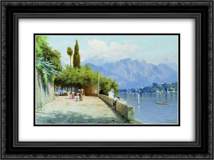View of Lake Como 24x18 Black Ornate Wood Framed Art Print Poster with Double Matting by Bronnikov, Fyodor