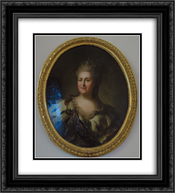 Portrait of Catherine II. Repeat version of a portrait (after 1768) 20x22 Black Ornate Wood Framed Art Print Poster with Double Matting by Rokotov, Fyodor