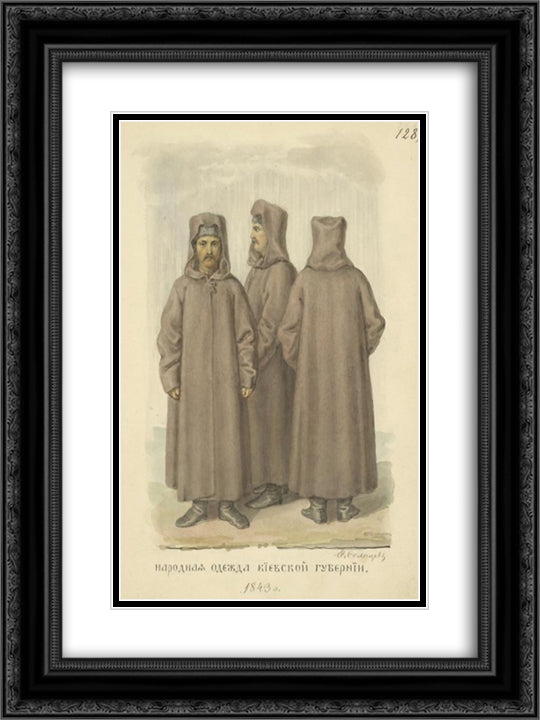 People clothes the province of Kiev 18x24 Black Ornate Wood Framed Art Print Poster with Double Matting by Solntsev, Fyodor