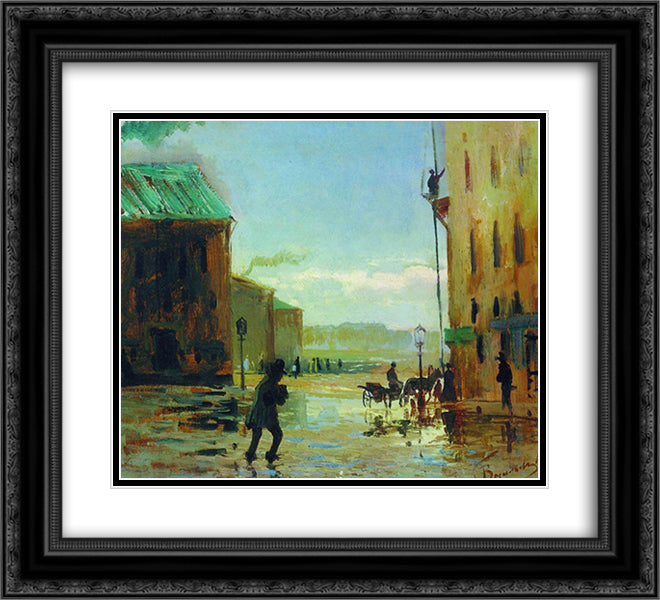 After a Rain (Spring in St. Petersburg) 22x20 Black Ornate Wood Framed Art Print Poster with Double Matting by Vasilyev, Fyodor