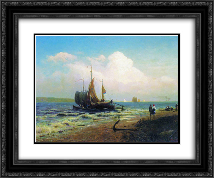 At the River. Windy Day 24x20 Black Ornate Wood Framed Art Print Poster with Double Matting by Vasilyev, Fyodor
