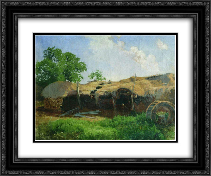 Barns 24x20 Black Ornate Wood Framed Art Print Poster with Double Matting by Vasilyev, Fyodor
