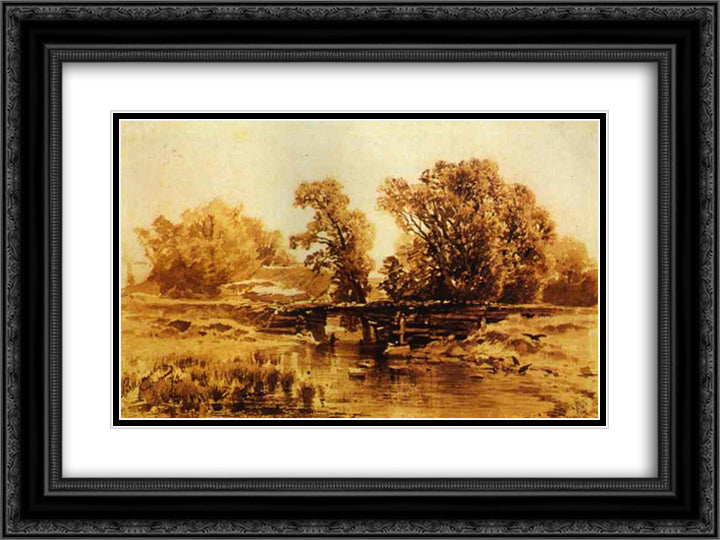 Bridge over a Brook 24x18 Black Ornate Wood Framed Art Print Poster with Double Matting by Vasilyev, Fyodor
