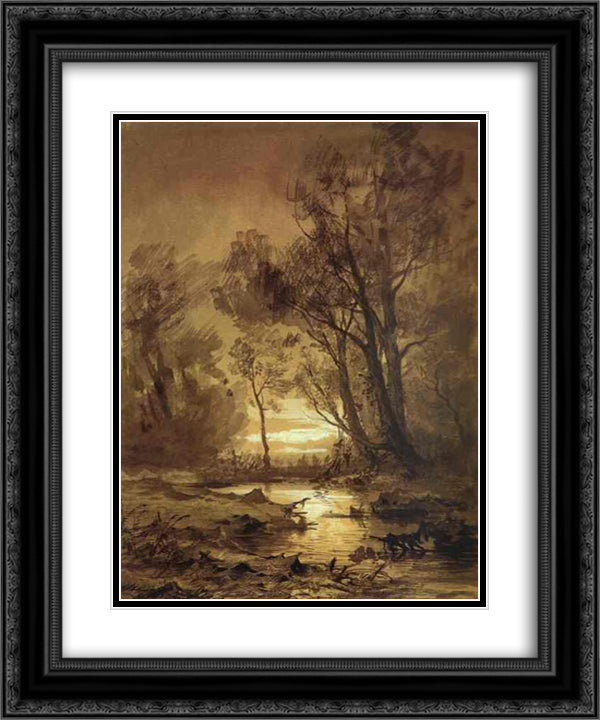 Brook in a Forest 20x24 Black Ornate Wood Framed Art Print Poster with Double Matting by Vasilyev, Fyodor