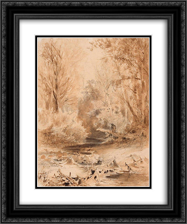 In the Mountain of the Crimea. Brook 20x24 Black Ornate Wood Framed Art Print Poster with Double Matting by Vasilyev, Fyodor