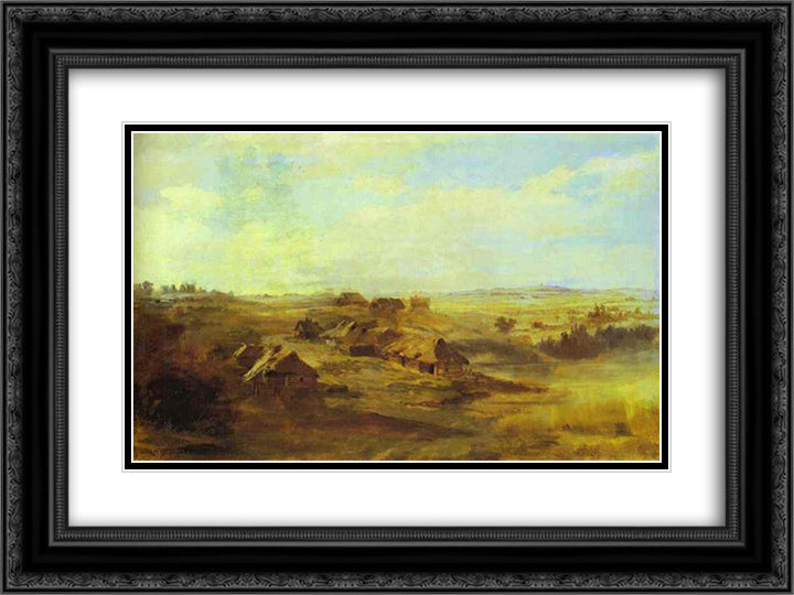 Landscape with Peasant's Huts and Pond near St. Petersburg 24x18 Black Ornate Wood Framed Art Print Poster with Double Matting by Vasilyev, Fyodor