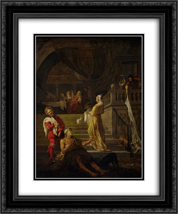 Lazarus and the Rich Man 20x24 Black Ornate Wood Framed Art Print Poster with Double Matting by Metsu, Gabriel