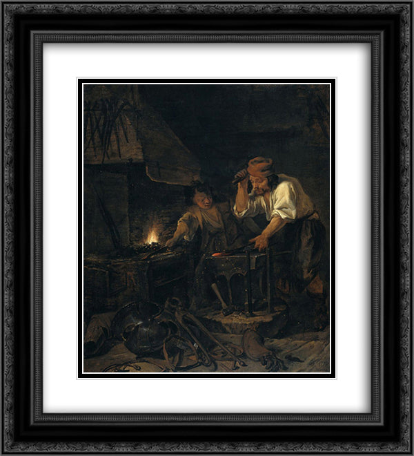 The Armorer 20x22 Black Ornate Wood Framed Art Print Poster with Double Matting by Metsu, Gabriel