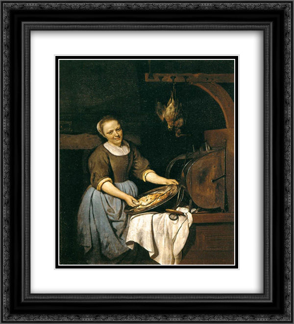 The Cook 20x22 Black Ornate Wood Framed Art Print Poster with Double Matting by Metsu, Gabriel