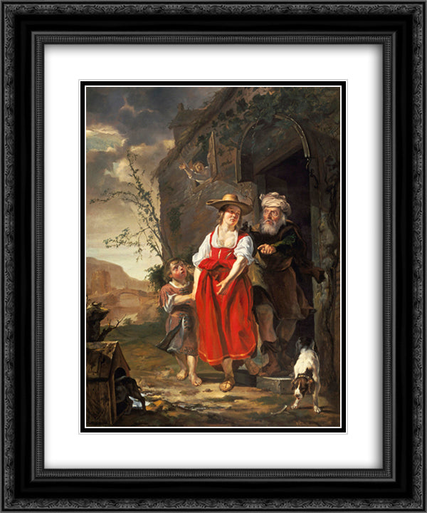 The Dismissal of Hagar 20x24 Black Ornate Wood Framed Art Print Poster with Double Matting by Metsu, Gabriel