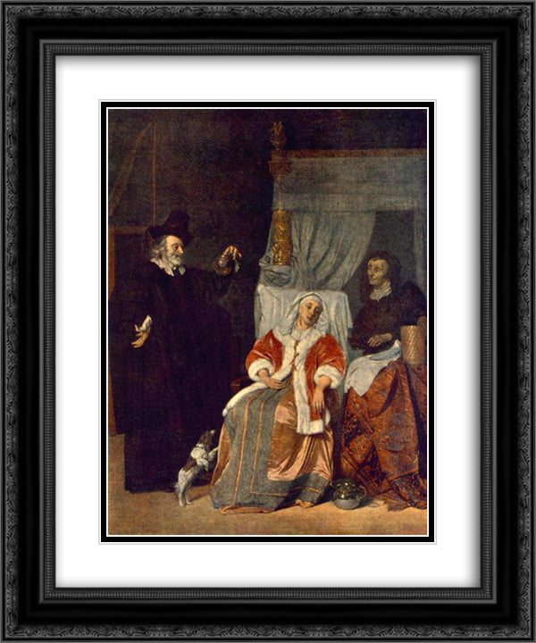 The Patient and the Doctor 20x24 Black Ornate Wood Framed Art Print Poster with Double Matting by Metsu, Gabriel