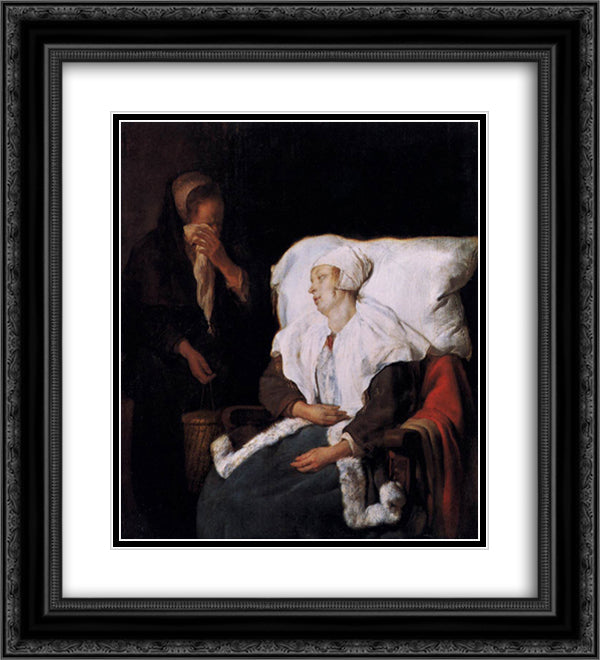 The Sick Girl 20x22 Black Ornate Wood Framed Art Print Poster with Double Matting by Metsu, Gabriel