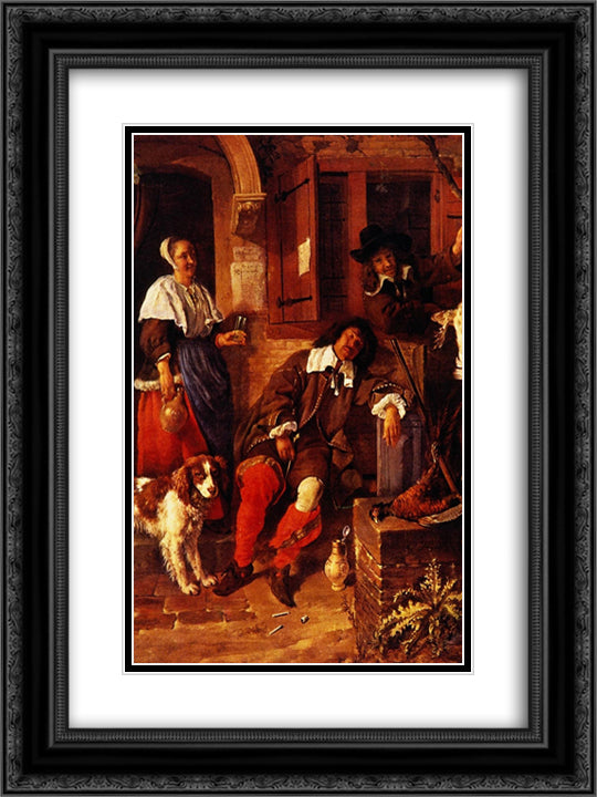 The Sleeping Sportsman 18x24 Black Ornate Wood Framed Art Print Poster with Double Matting by Metsu, Gabriel