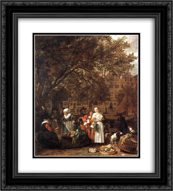 Vegetable Market in Amsterdam 20x22 Black Ornate Wood Framed Art Print Poster with Double Matting by Metsu, Gabriel