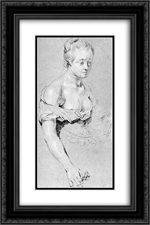 Woman Figure 16x24 Black Ornate Wood Framed Art Print Poster with Double Matting by Metsu, Gabriel