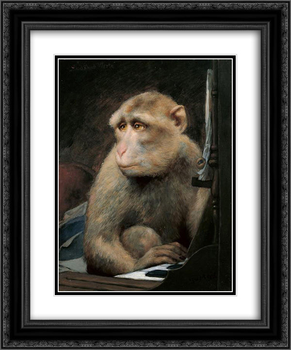 Monkey playing pianoforte 20x24 Black Ornate Wood Framed Art Print Poster with Double Matting by Max, Gabriel von