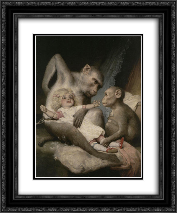 Monkeys doll 20x24 Black Ornate Wood Framed Art Print Poster with Double Matting by Max, Gabriel von
