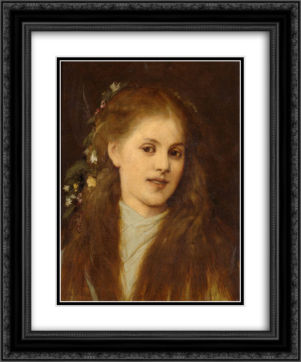 Woman with Flowers in Her Hair 20x24 Black Ornate Wood Framed Art Print Poster with Double Matting by Max, Gabriel von