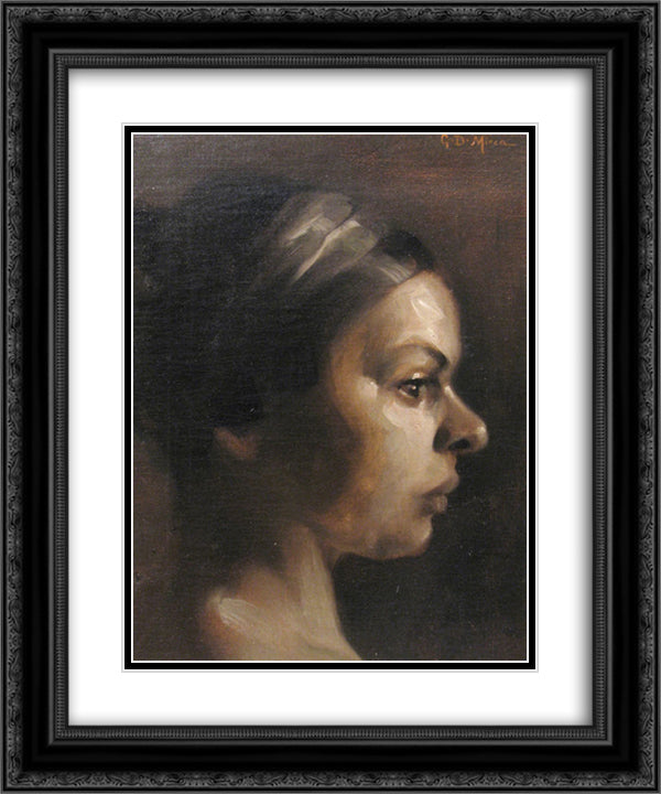 Woman Profile 20x24 Black Ornate Wood Framed Art Print Poster with Double Matting by Mirea, George Demetrescu