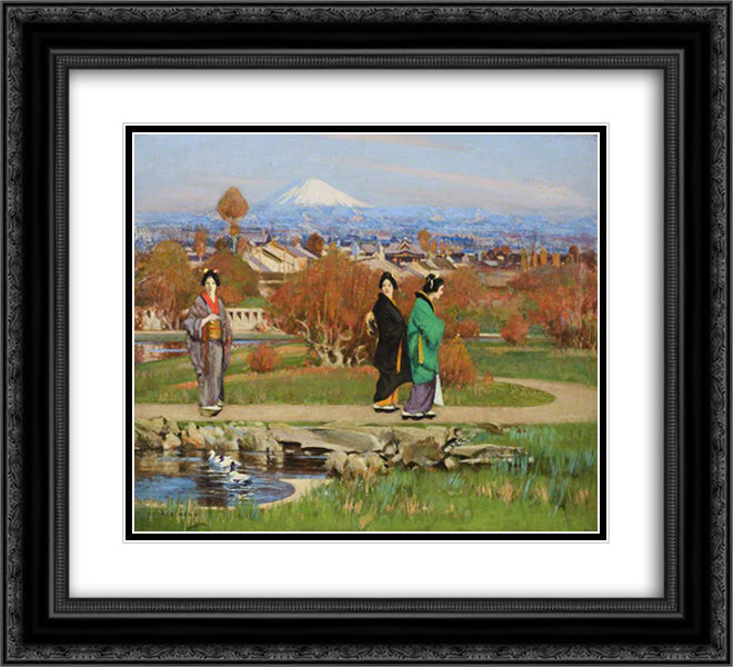In a Tokyo Garden 22x20 Black Ornate Wood Framed Art Print Poster with Double Matting by Henry, George