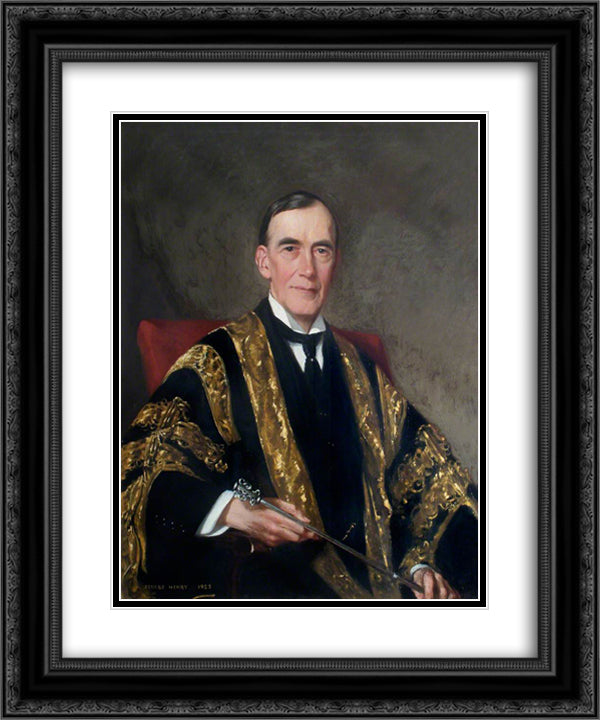 Sir Humphry Davy Rolleston, Seated, Holding a Mace 20x24 Black Ornate Wood Framed Art Print Poster with Double Matting by Henry, George