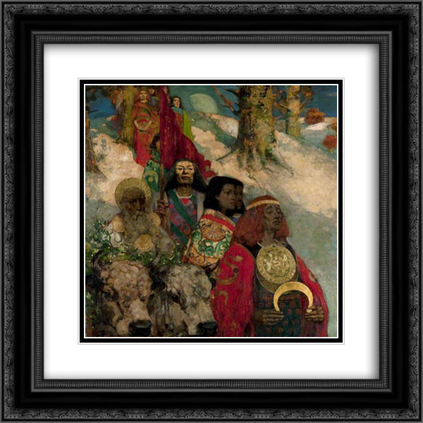 The Druids Bringing in the Mistletoe (collaboration with Edward Atkinson Hornel) 20x20 Black Ornate Wood Framed Art Print Poster with Double Matting by Henry, George