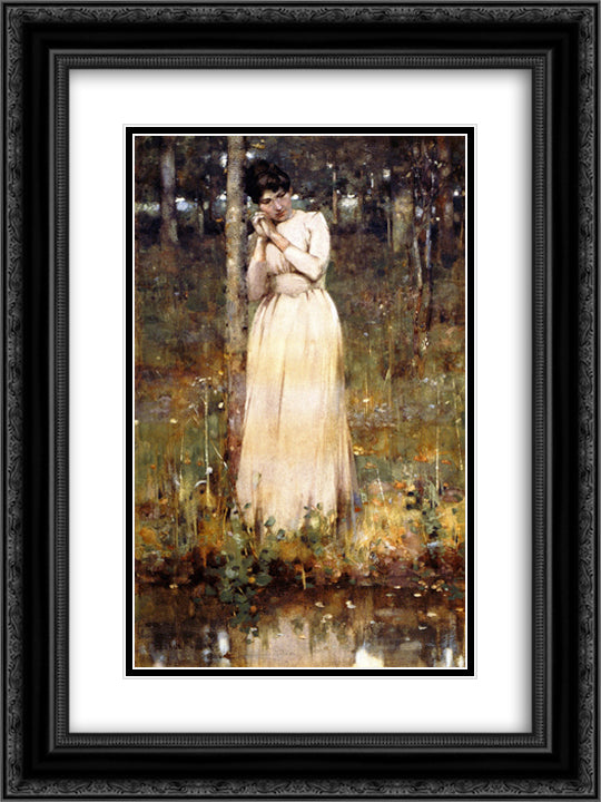 The Girl in White 18x24 Black Ornate Wood Framed Art Print Poster with Double Matting by Henry, George