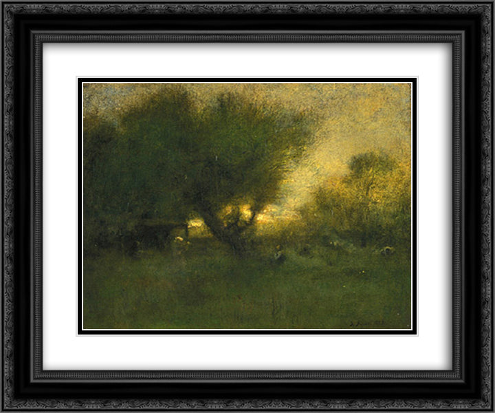 In the Gloaming 24x20 Black Ornate Wood Framed Art Print Poster with Double Matting by Inness, George